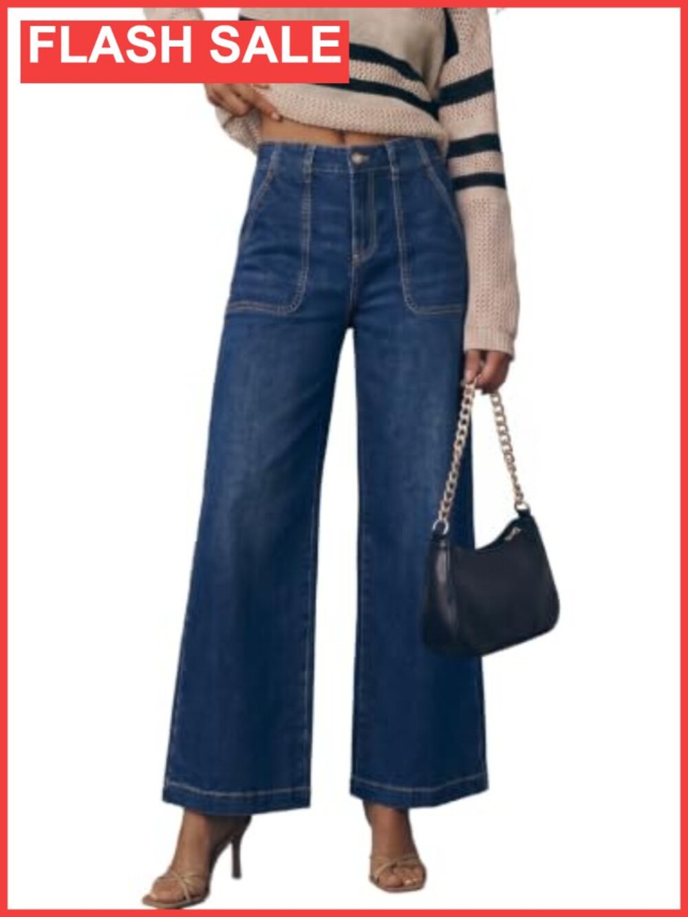 Womens High Waisted Wide Leg Jeans Baggy Stretch Denim Pants